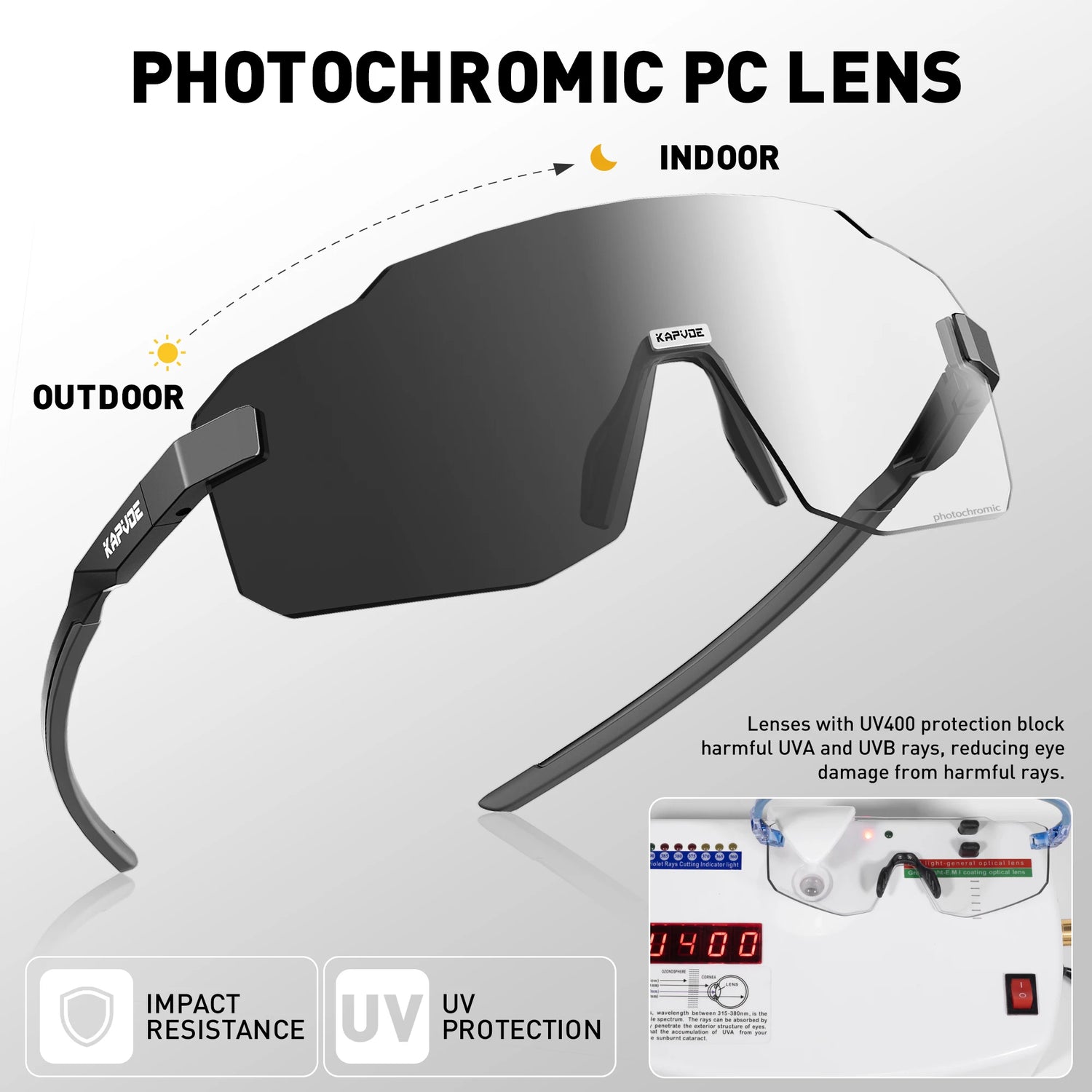 Kapvoe Photochromic Cycling Glasses – UV400 Lightweight MTB Bike Eyewear for Running, Skiing &amp; Outdoor Sport