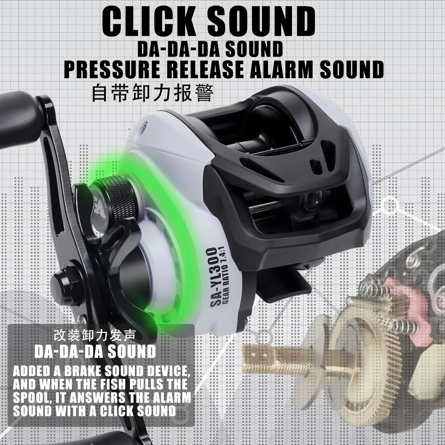 YL300 Baitcasting Fishing Reel – 6+1BB 7.4:1 Gear Ratio 10KG Drag Short-Shaft Spool for Snakehead, Lake &amp; Ocean Fishing