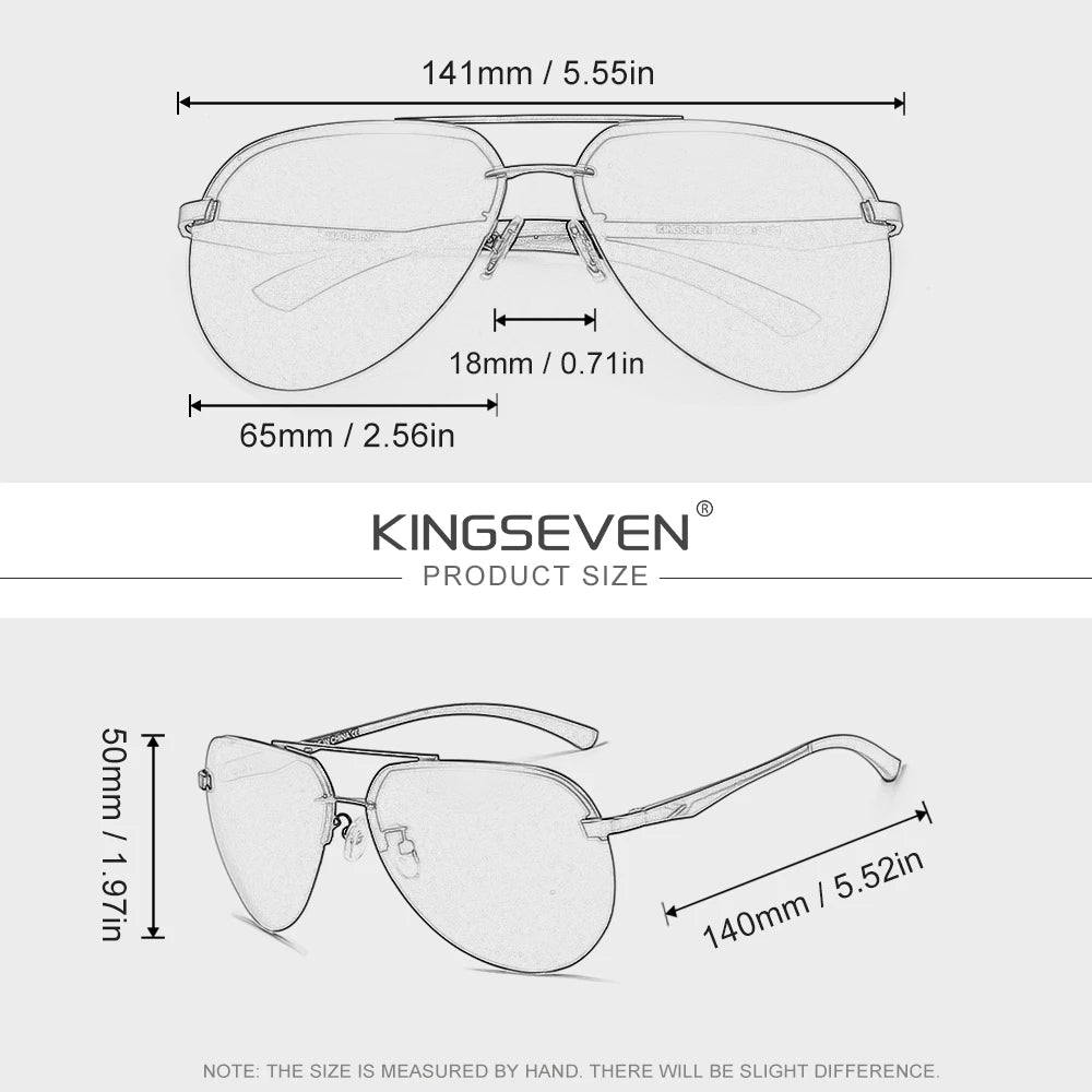 KINGSEVEN Brand Pilot Rimless Sunglasses Polarized UV400 Men Women Glasses Driving Eyewear