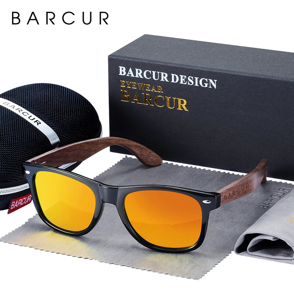 BARCUR Black Walnut Wood Polarized Sunglasses – UV400 Oval Frame, Unisex