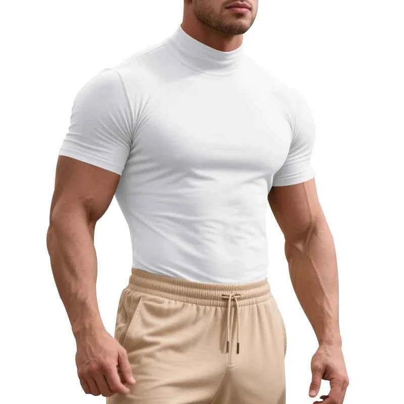 2025 compress sports Men T-shirt quick-dry Half High Collar Short Sleeve Pullover Tops Tight Breathable tops men Running T-shirt