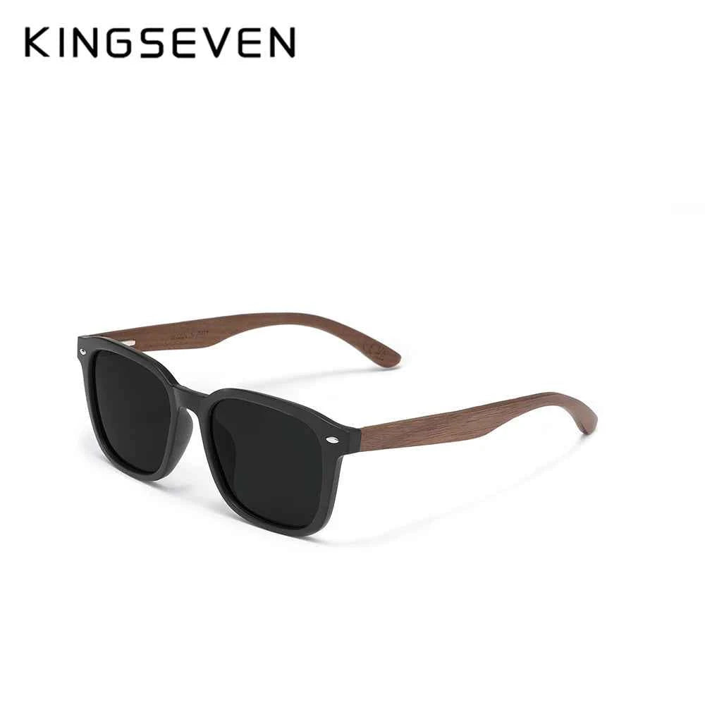 KINGSEVEN W5521 Black Walnut Wood Polarized Sunglasses – Handmade, UV400, Men’s