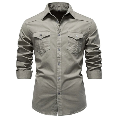 AIOPESON 2025 Business Cotton Pocket Shirt Men Long Sleeve Quality Casual Shirts for Men Casual Slim Fit Solid Color Men Shirts