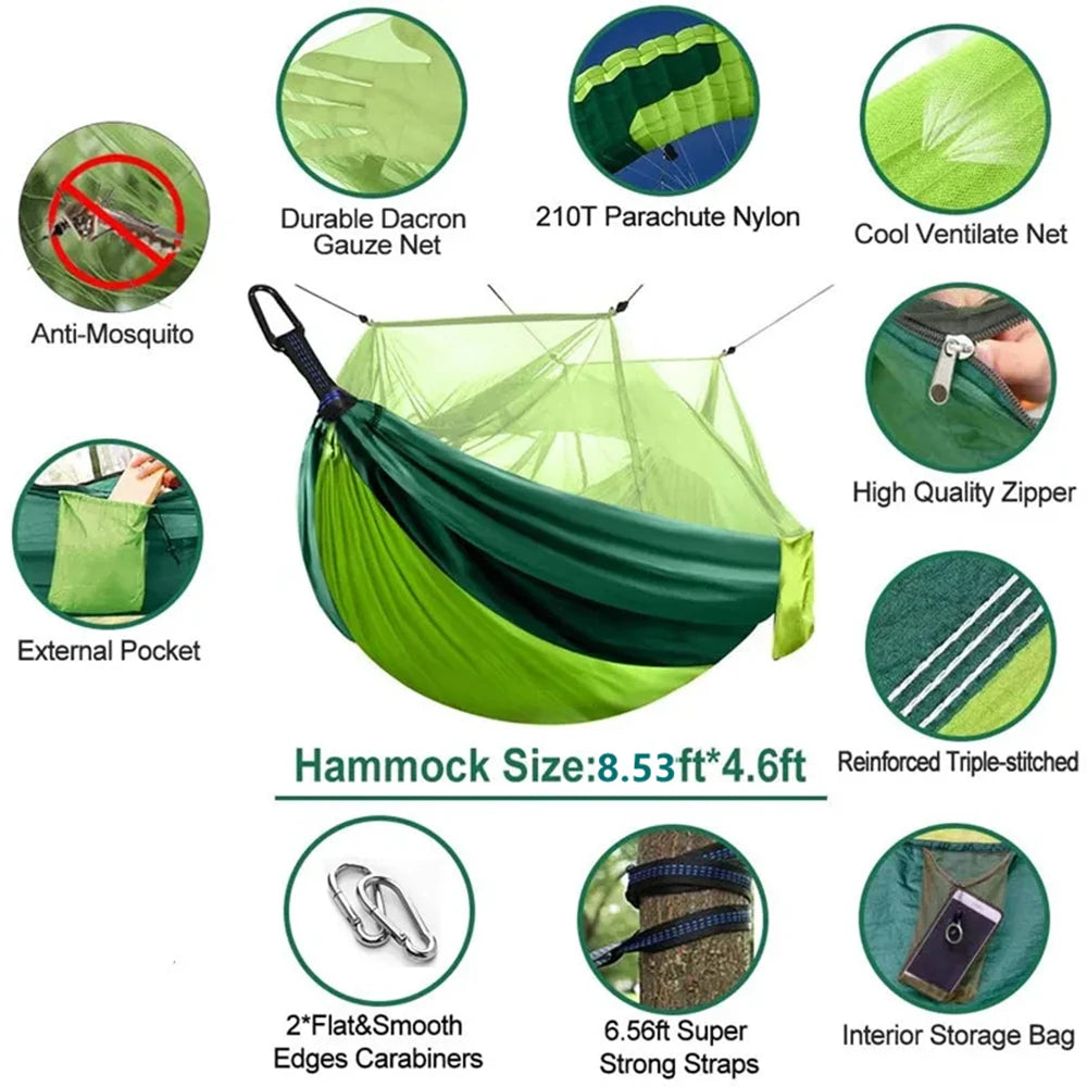 Portable Outdoor Camping Leisure Double Mosquito Net Hammocks  Garden Travel Tourist Nature Hike Sleeping Hanging Hammock Swing