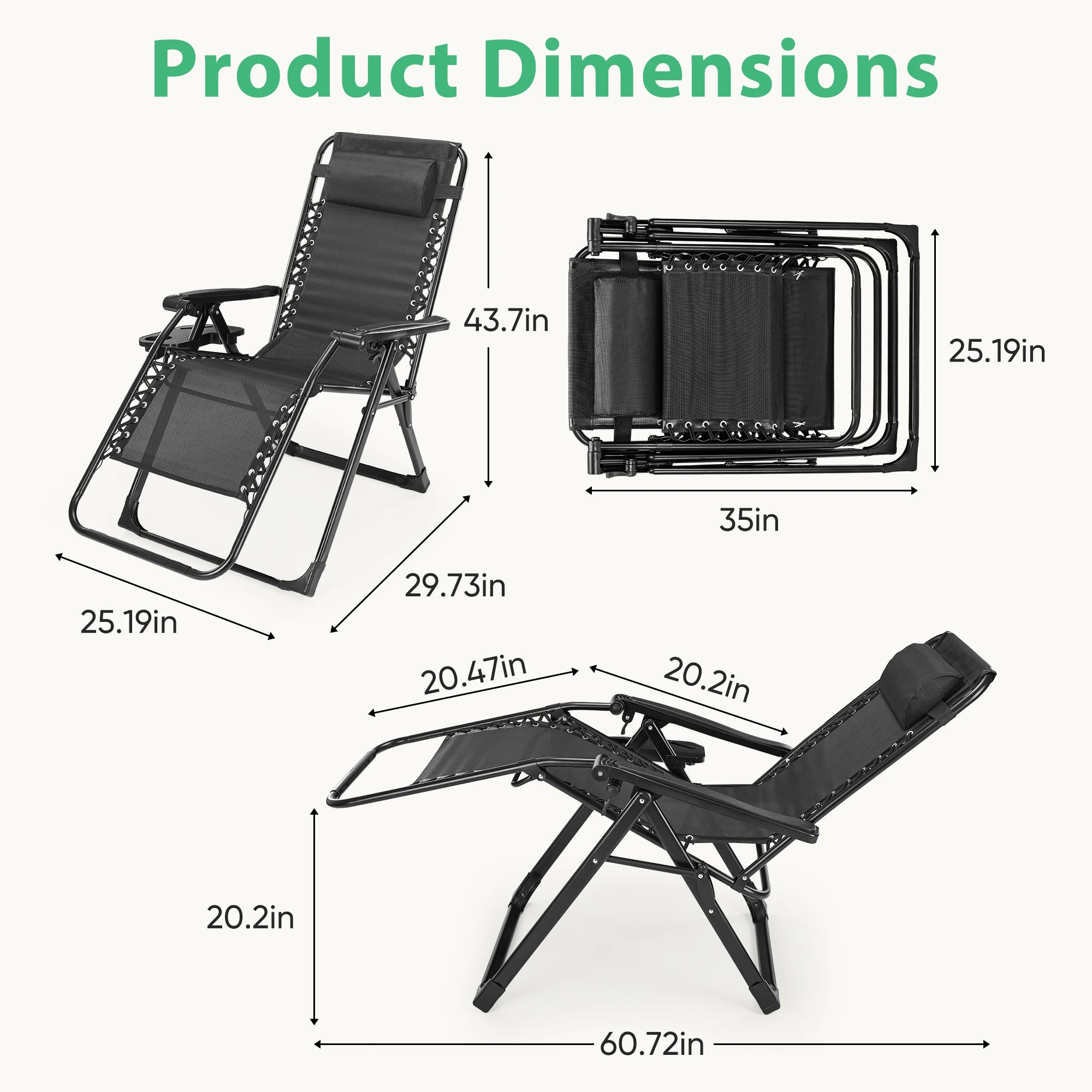 Zero Gravity Recliner Chair – Folding Outdoor Lounge Chair with Cushion, Cup Holder &amp; Headrest
