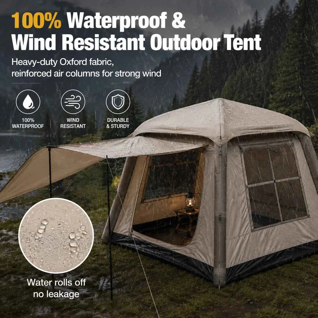 Portable Inflatable Camping Tent with Air Pump – Waterproof Windproof Family Air Tent, 5–8 Person