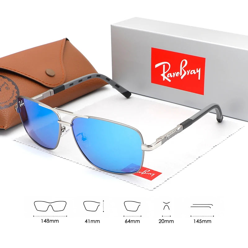 Wide Rectangle Polarized Sunglasses – Unisex Metal Frame UV400 Anti-Glare Shades for Driving, Fishing &amp; Travel