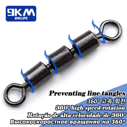 Triple Roller Barrel Swivels – High-Speed 3-Bearing Fishing Swivels (10 Sizes, 15/30/60 Pack)