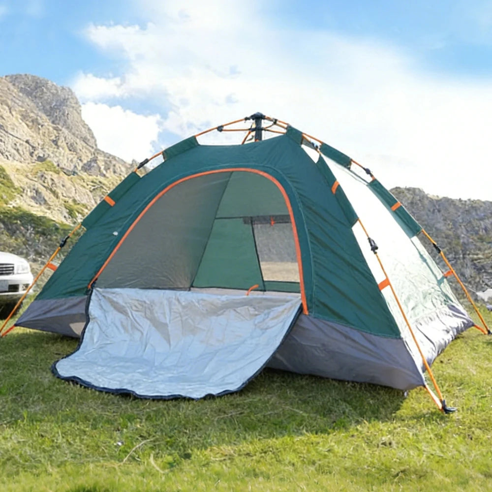 Waterproof Silver-Coated Fabric Tent with 1 Door 1 Window, High-Density B3 Mesh &amp; Automatic Fiberglass Poles