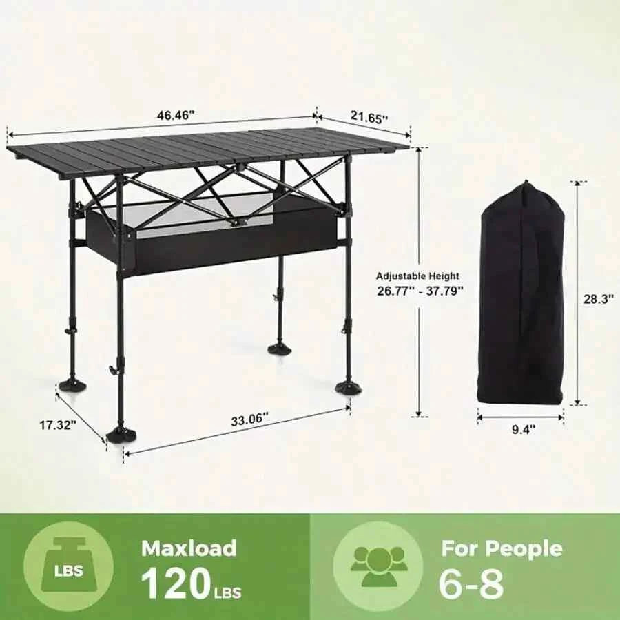 Aoran Outdoor Folding Portable Picnic And Camping Table, Aluminum Roll-Up Table With Easy-To-Carry Bags, Suitable For Indoor And