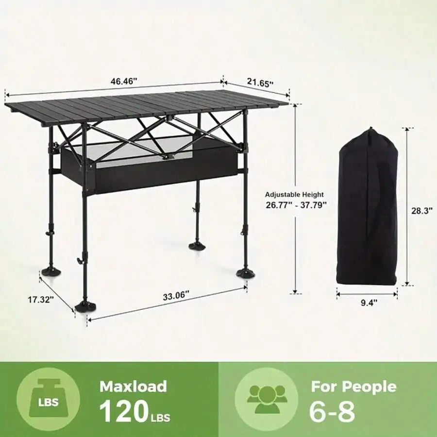 Aoran Aluminum Roll-Up Camping Table – Portable Folding Table with Carry Bag | Medium &amp; Large | Ships from US
