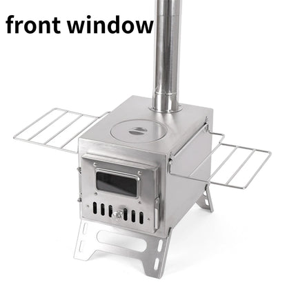 Tomshoo Outdoor Camping Wood-burning Stove Wood Burner Stainless Steel Foldable Tent Heater w Tent Fire Window Patio Fireplace