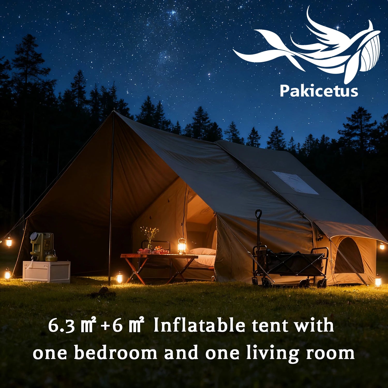 PAKICETUS Inflatable Camping Tent – 4-8 Person Portable 4-Season Waterproof Tent with Windows