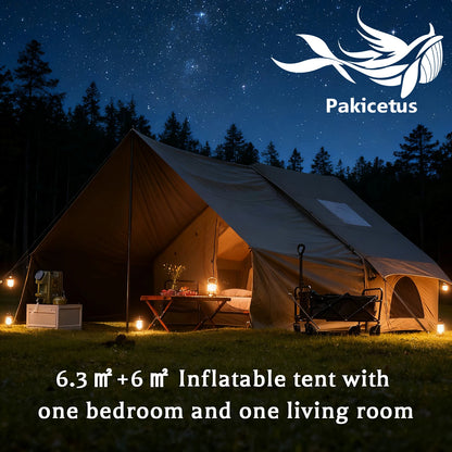 PAKICETUS Inflatable Camping Tent – 4-8 Person Portable 4-Season Waterproof Tent with Windows
