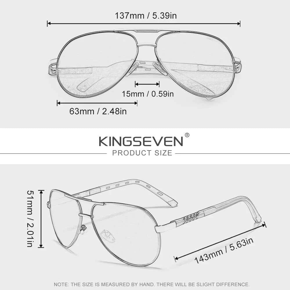 KINGSEVEN 7252 Pilot Sunglasses – Aluminium-Magnesium, Polarized Mirror, Anti-Reflective, Unisex