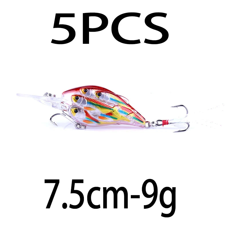 75mm 9g Floating Crankbait Fishing Lure – Swimbait Wobbler with Rattle &amp; 3D Eyes
