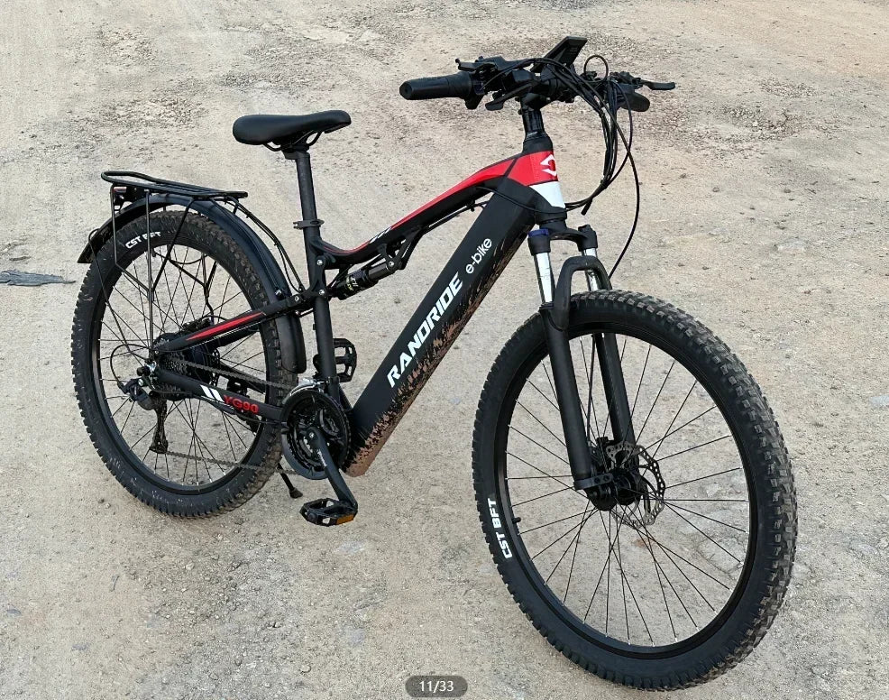 Electric Bicycle RANDRIDE YG90 1000W 48V17AH Hydraulic Brake E-bike with Full Suspension  21 Gears Shift Free Rack Electric bike