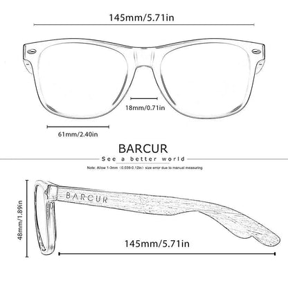 BARCUR Black Walnut Wood Polarized Sunglasses – UV400 Oval Frame, Unisex