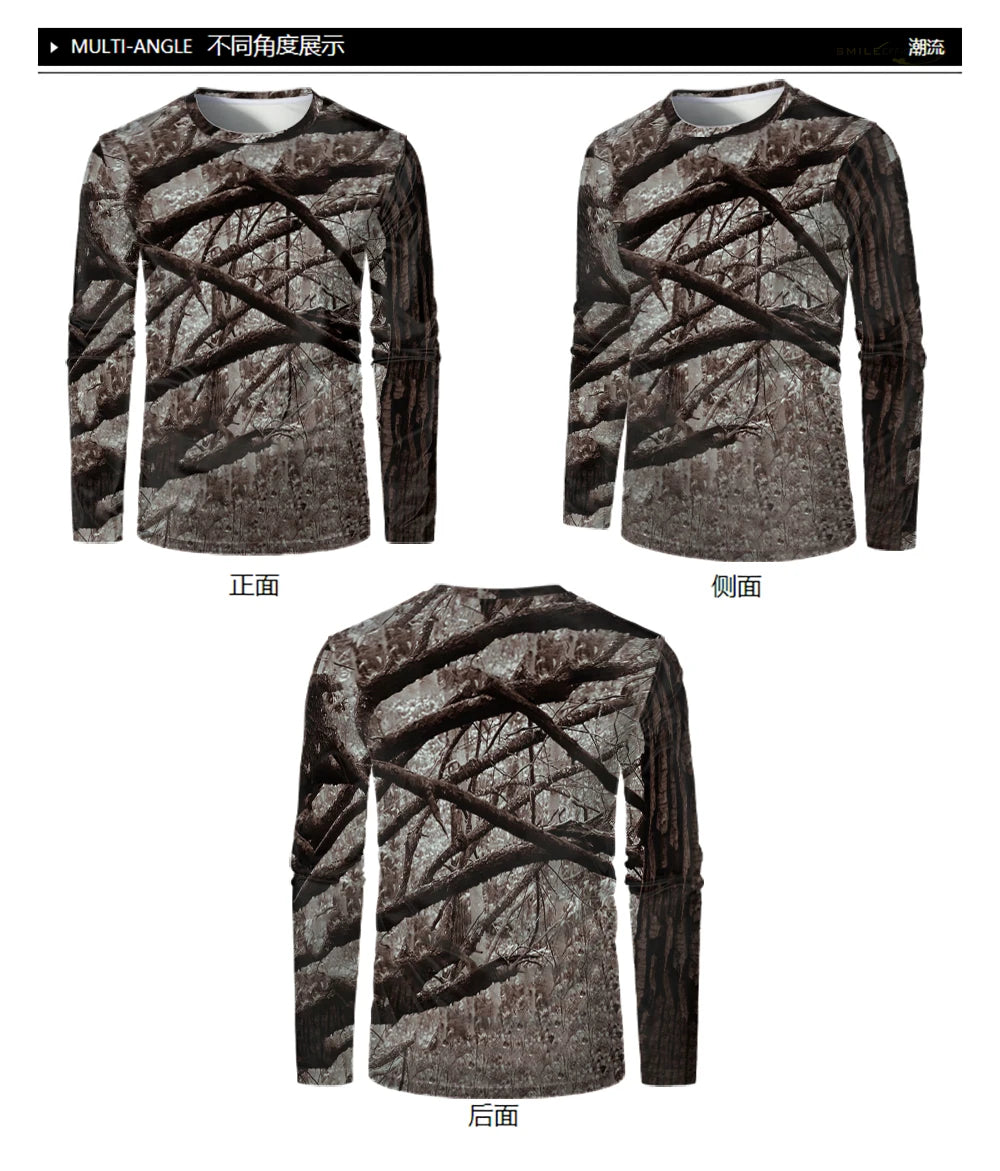 Camouflage Hunting Long Sleeve Men T-shirt Outdoor Sports Tactical Training Clothes Tee Hiking Fishing Camping Quick Drying Tops