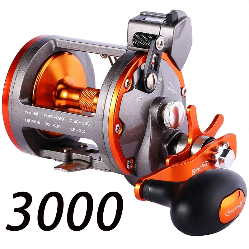 Sougayilang Thunder LS II Line Counter Trolling Reel – Conventional Level Wind 4.1:1 6+1BB 30KG Drag for Sea Bass &amp; Grouper