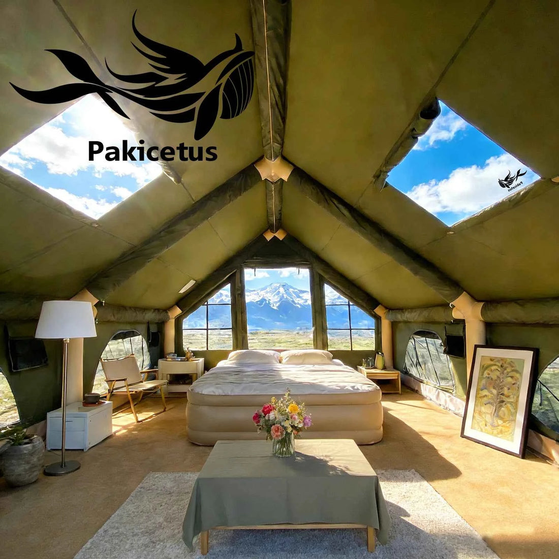PAKICETUS Inflatable Camping Tent 4-8 People with Windows Portable Water-Resistant Camping Tent