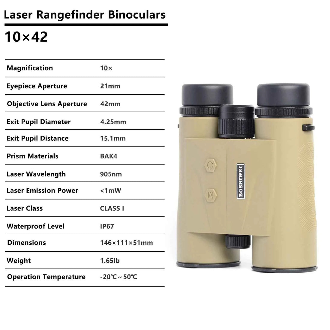 BOSHIWEI BSW 10X42 ED Laser Rangefinding Binoculars – IPX7, 1800m / 2400m, Hunting &amp; Golf