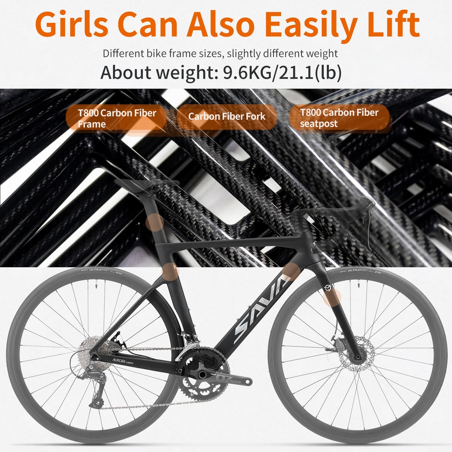 SAVA Carbon Fiber Racing Road Bicycle Carbon Frame Bicycle Integrated Handlebar SHIMANO 18-Speed Adult Competition Bicycle