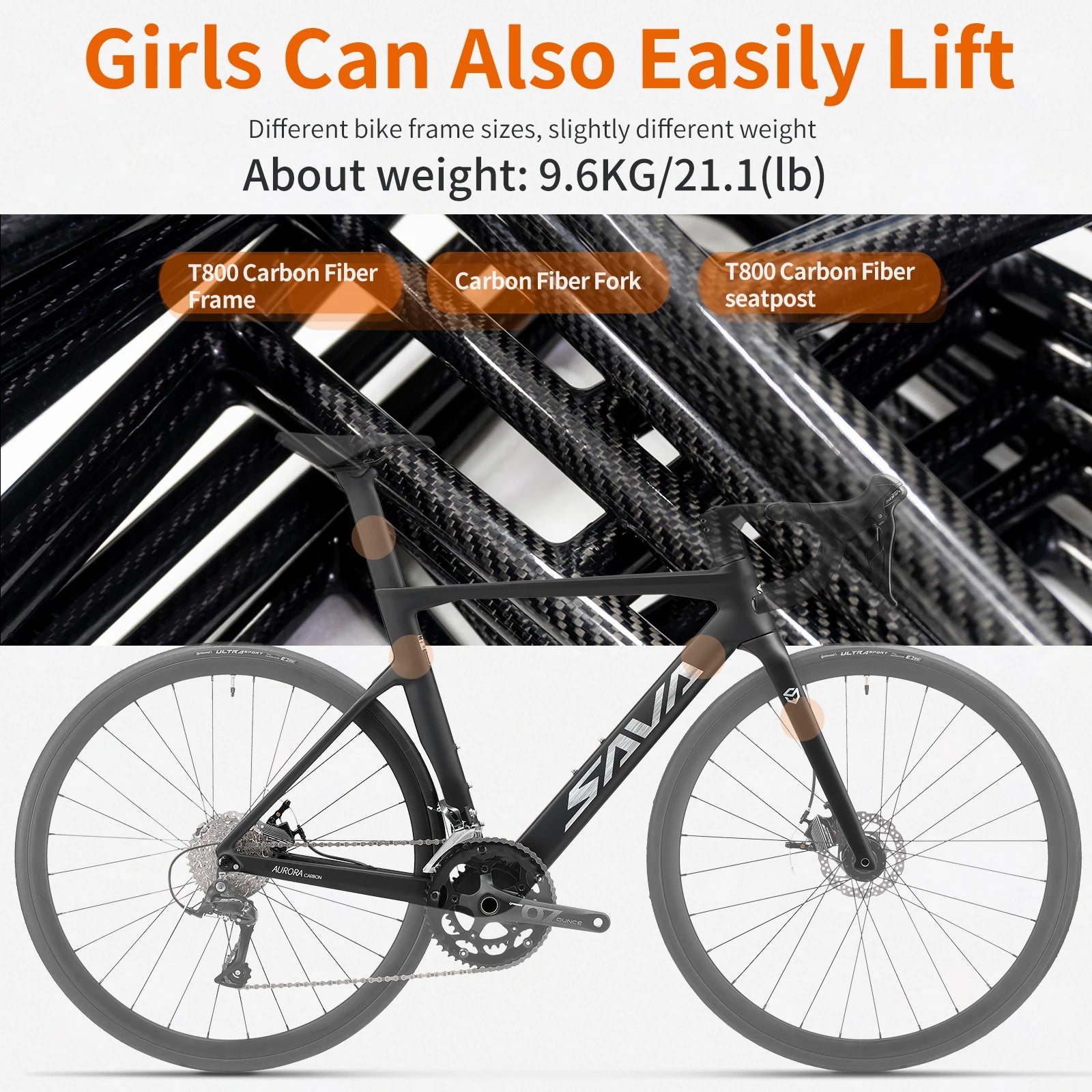 SAVA Carbon Fiber Racing Road Bicycle Carbon Frame Bicycle Integrated Handlebar SHIMANO 18-Speed Adult Competition Bicycle