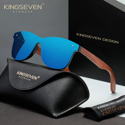 KINGSEVEN Wooden Rimless Polarized Sunglasses – UV400 Large Frame, Retro Style