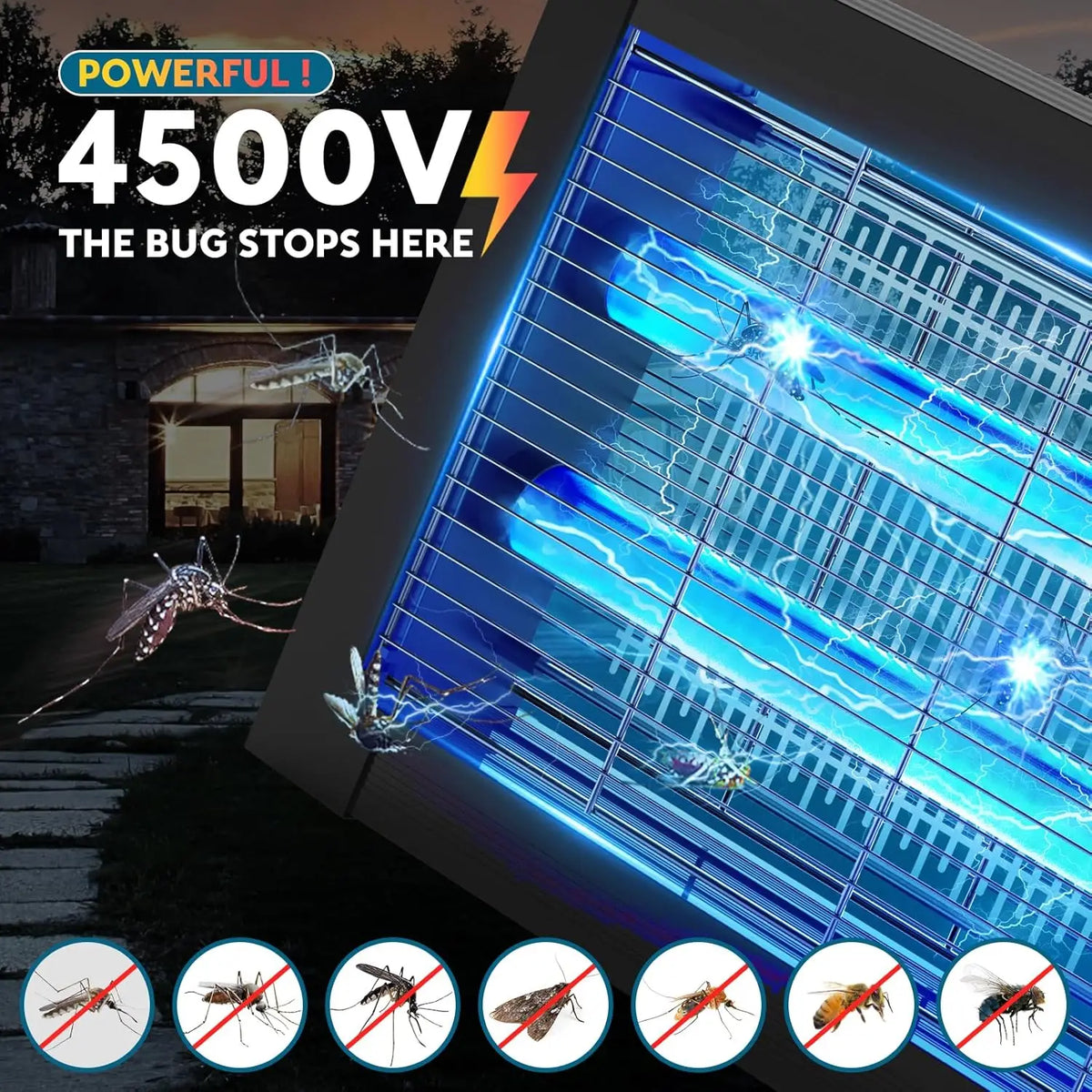 Solar Bug Zapper – 4500V Electric Mosquito Zapper with Panel Sensor, Waterproof, for Garden, Patio &amp; Camping