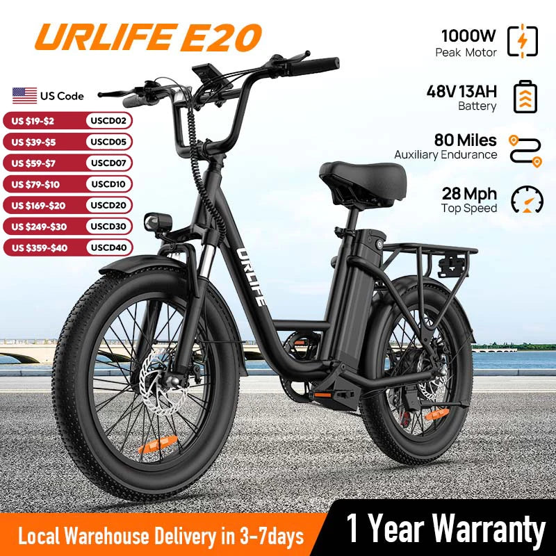 1000W E20 Electric Bike | 48V 13Ah Removable Battery, 20MPH, 20&