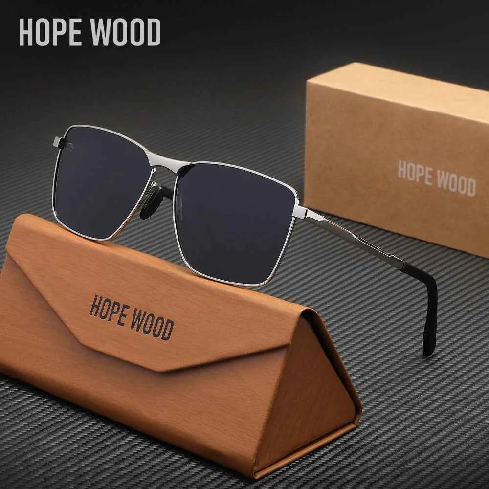 HOPE WOOD 7601 Polarized Rectangle Sunglasses – Alloy Frame, UV400, Unisex