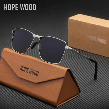 HOPE WOOD 7601 Polarized Rectangle Sunglasses – Alloy Frame, UV400, Unisex
