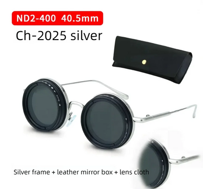 lafforgue ND9 Adjustable Dimming Steampunk Sunglasses – 9-Level ND Filter, Leather Side Shields, UV400, Unisex