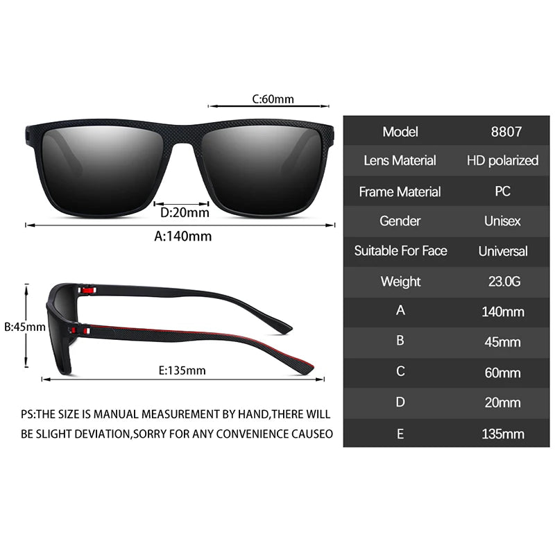 Polarized UV400 Square Matte Frame Sunglasses – Unisex Outdoor Eyewear