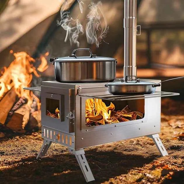Hot Tent Stove, unho Wood Burning Stove, Portable Wood Stove with 6 Stainless Chimney Pipes for Outdoor Heating &amp; Cooking