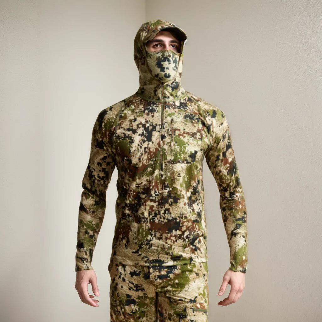 Camo Hunting Hoodie with Face Mask – Lightweight Pullover for Fishing &amp; Outdoor Use
