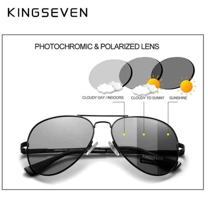 KINGSEVEN Photochromic Polarized Pilot Sunglasses – Men&