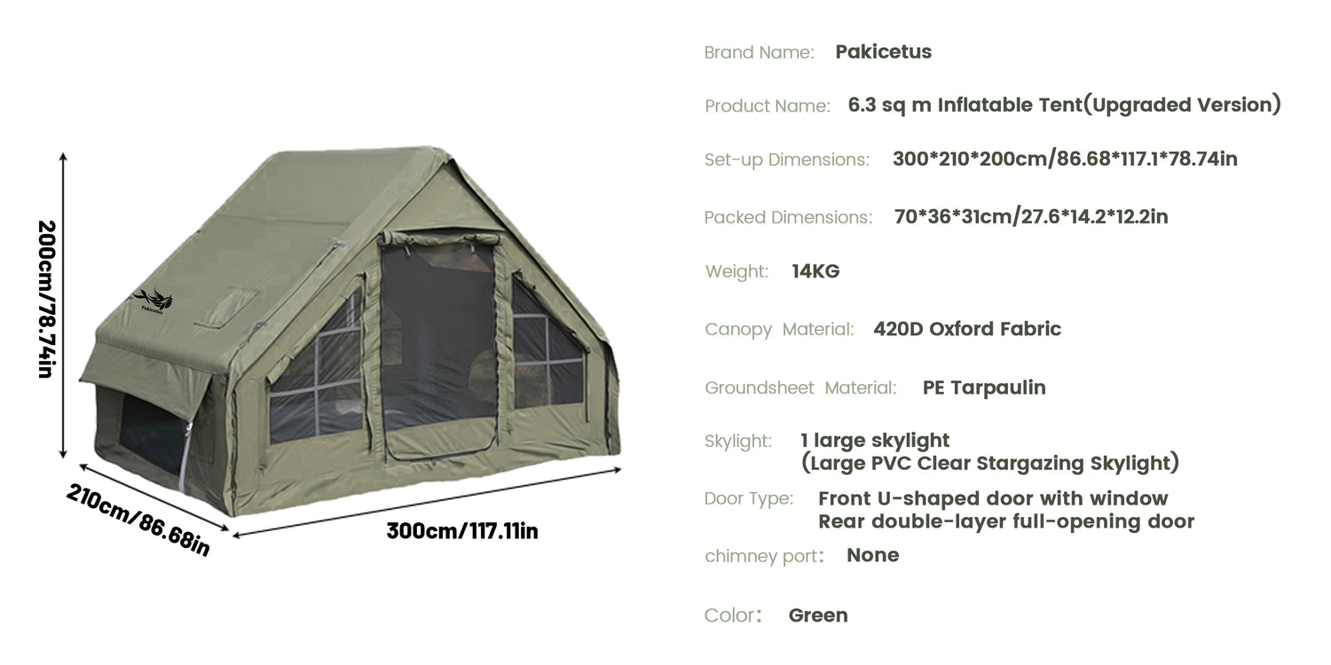PAKICETUS Inflatable Camping Tent – 4-8 Person Portable 4-Season Waterproof Tent with Windows