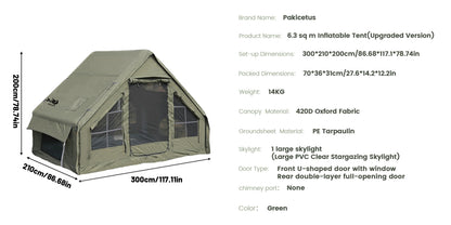 PAKICETUS Inflatable Camping Tent – 4-8 Person Portable 4-Season Waterproof Tent with Windows