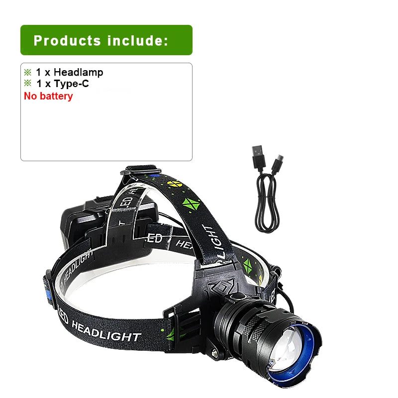 860000000LM Ultra Powerful LED Headlamp Super Bright Long Range 4500M Head Flashlight Rechargeable  Head Lantern Fishing Hunting