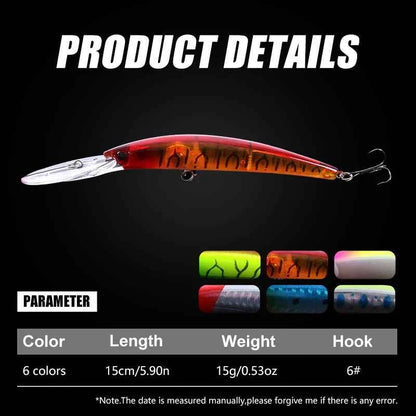 150mm 15g Deep Diving Jerkbait Minnow Fishing Lure – Hard Bait Wobbler with Rattle for Bass &amp; Pike