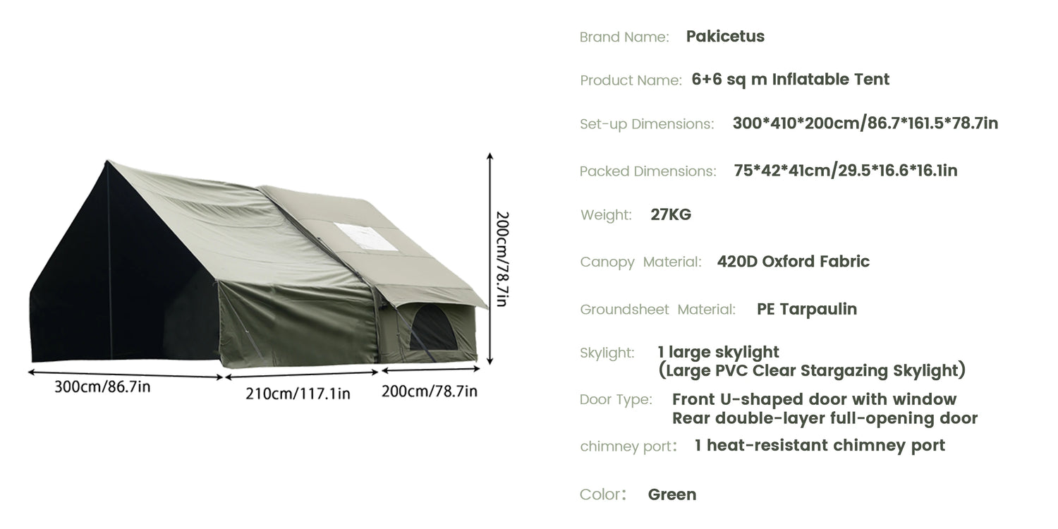 PAKICETUS Inflatable Camping Tent – 4-8 Person Portable 4-Season Waterproof Tent with Windows