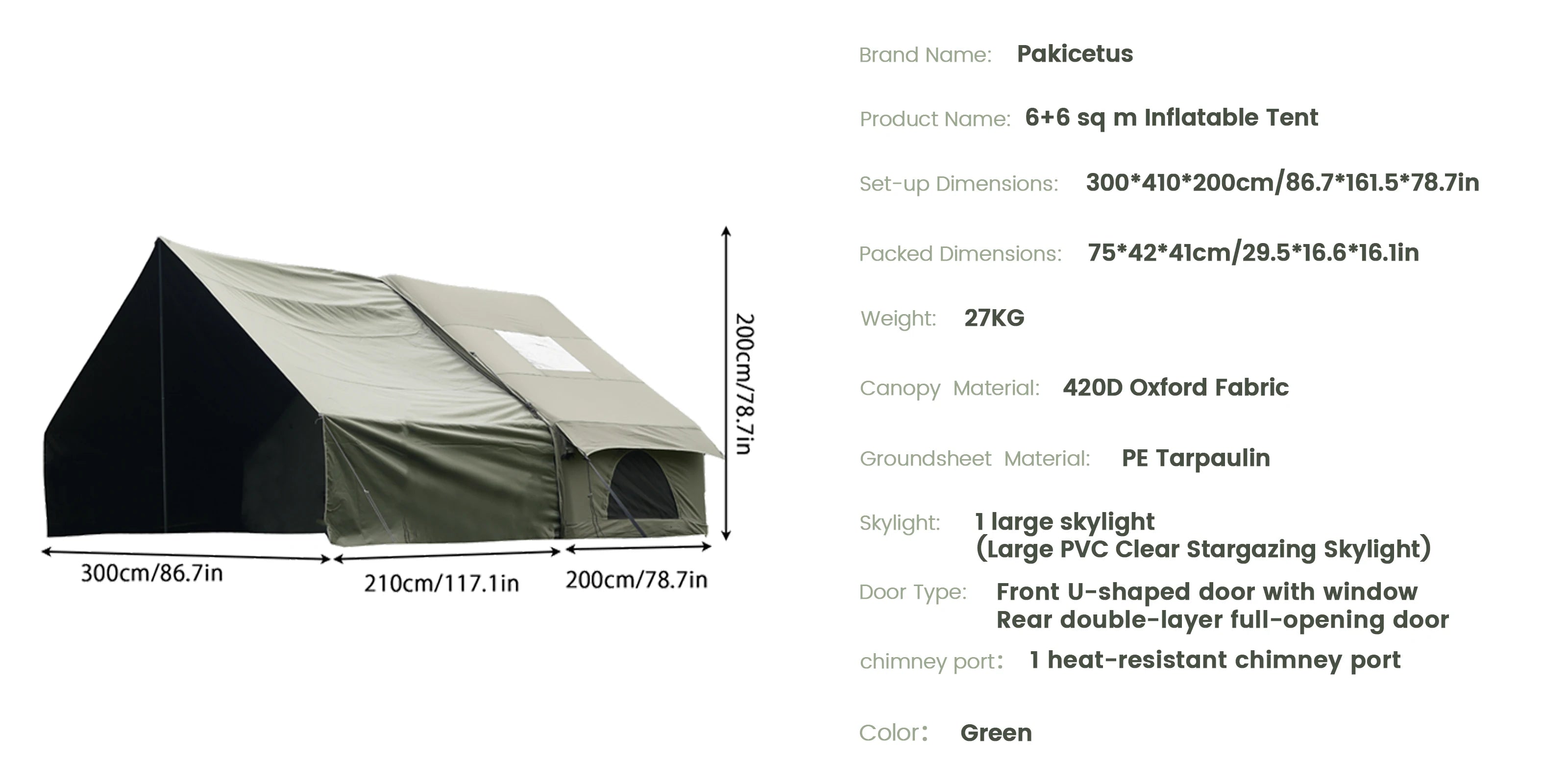 PAKICETUS Inflatable Camping Tent – 4-8 Person Portable 4-Season Waterproof Tent with Windows