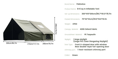 PAKICETUS Inflatable Camping Tent – 4-8 Person Portable 4-Season Waterproof Tent with Windows