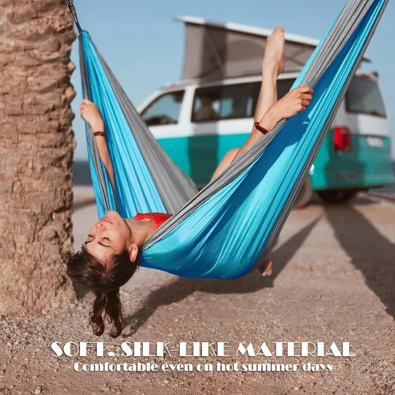 Camping Hammock with Tree Straps – Lightweight Nylon Hammock for Outdoor &amp; Indoor Use