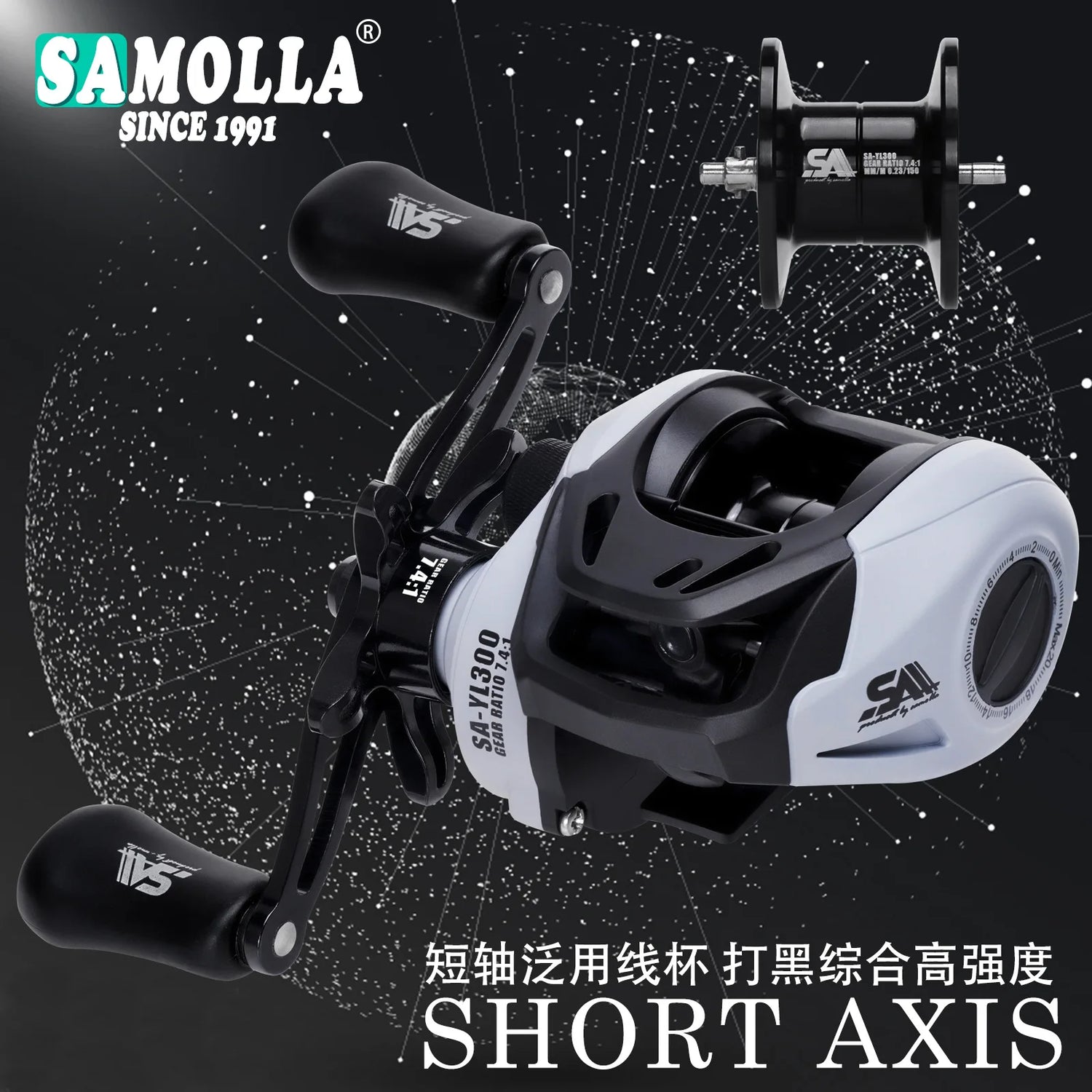 YL300 Baitcasting Fishing Reel – 6+1BB 7.4:1 Gear Ratio 10KG Drag Short-Shaft Spool for Snakehead, Lake &amp; Ocean Fishing