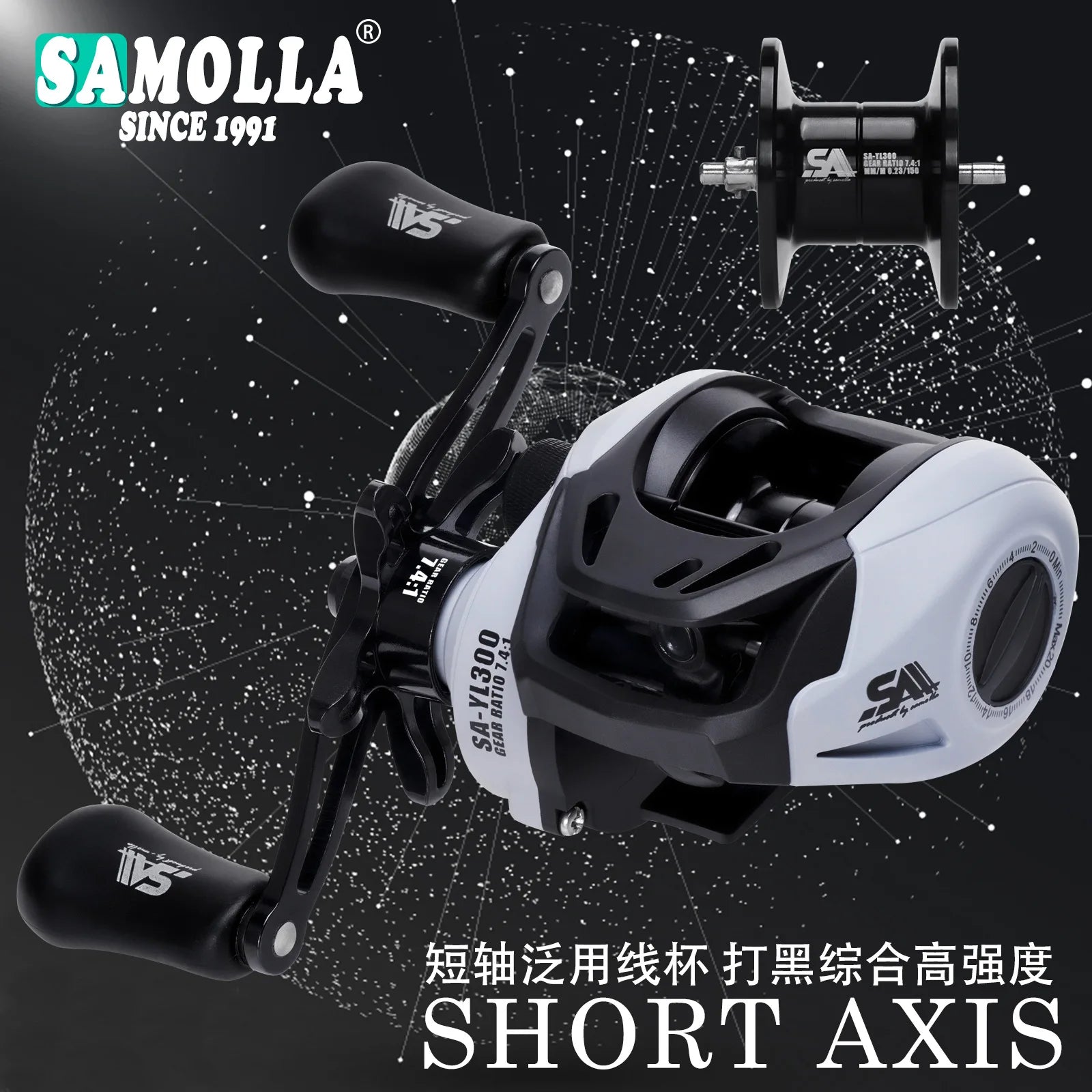 YL300 Baitcasting Fishing Reel – 6+1BB 7.4:1 Gear Ratio 10KG Drag Short-Shaft Spool for Snakehead, Lake &amp; Ocean Fishing