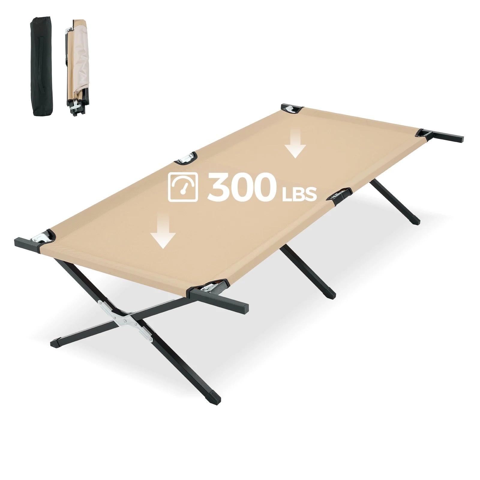 JHK Folding Camping Cot – 300 LBS Capacity | 73" x 30.3" | Tool-Free Setup | Ships from US