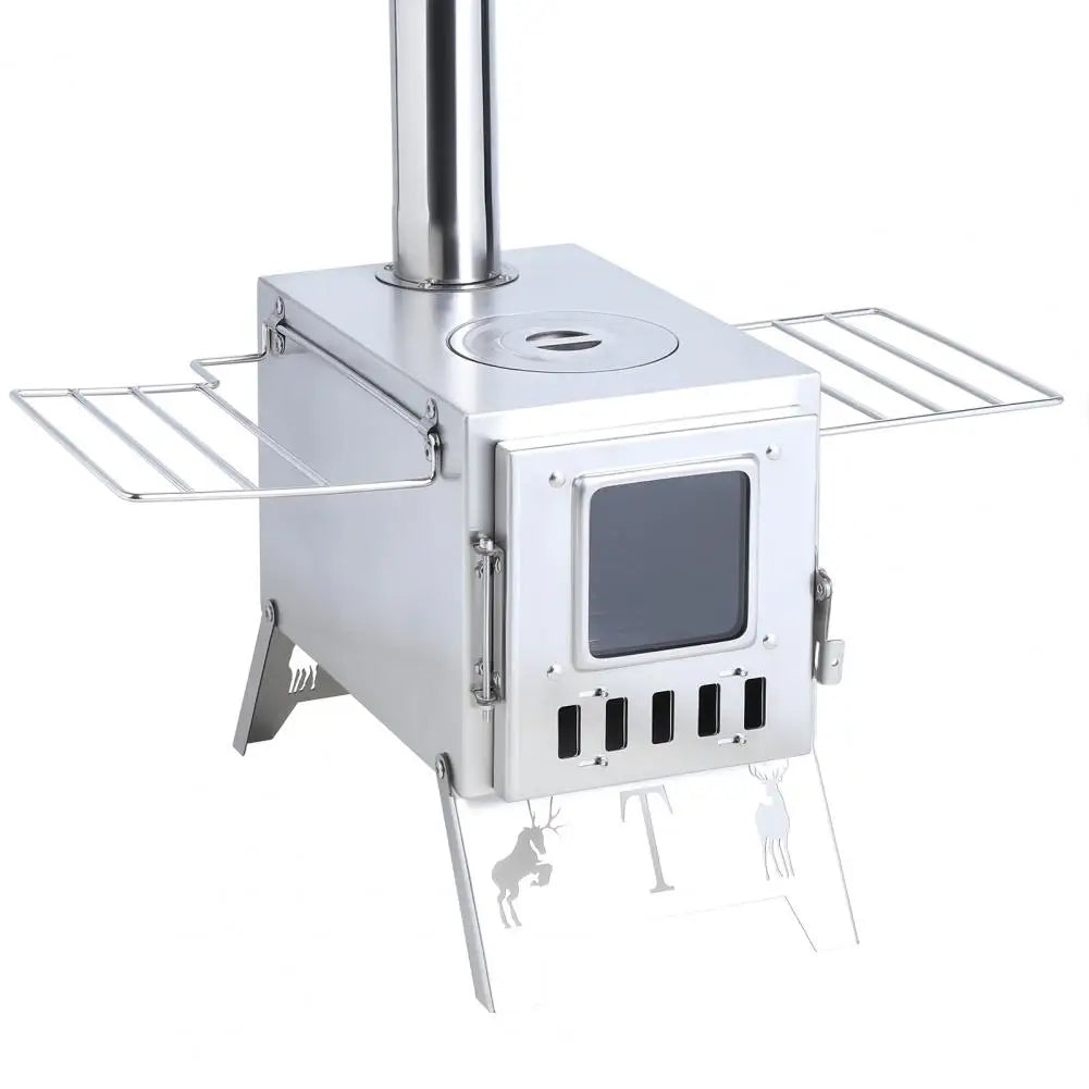 Wood Burning Camping Stove | Stainless Steel | 5-Pipe System &amp; Viewing Window